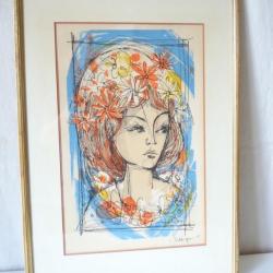 Lithographie &Eacute;tude jeune fille 1966 Ren&eacute; VILLIGER