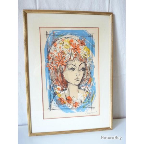Lithographie �tude jeune fille 1966 Ren� VILLIGER