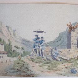 Peinture Aquarelle Ancienne Sud de la France