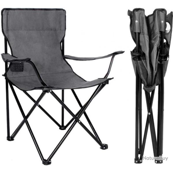 TOP ENCHERE - Chaise pliante gris avec porte gobelet - Camping, p�che, etc. LIVRAISON GRATUITE
