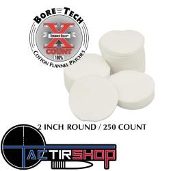 250 Patchs ronds Bore Tech 2" Calibre .308 Cal., .338 Cal., .40 Cal., 10 mm, .44 Cal., .45 Cal.