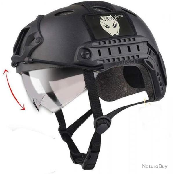 TOP ENCHERE - Casque de protection tactique airsoft noir avec visi�re - LIVRAISON GRATUITE ET RAPIDE