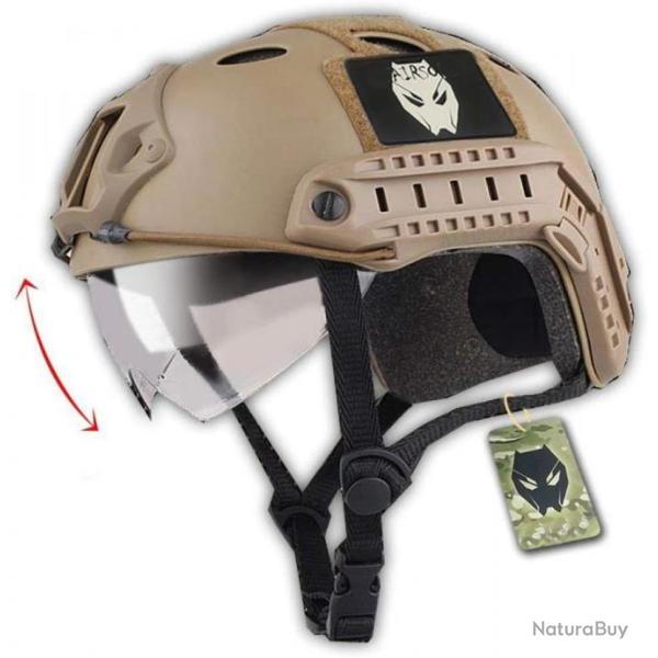 Casque de protection tactique airsoft TAN avec visi�re - LIVRAISON GRATUITE ET RAPIDE