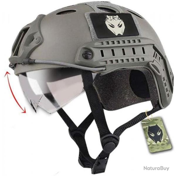 Casque de protection tactique airsoft gris avec visi�re - LIVRAISON RAPIDE