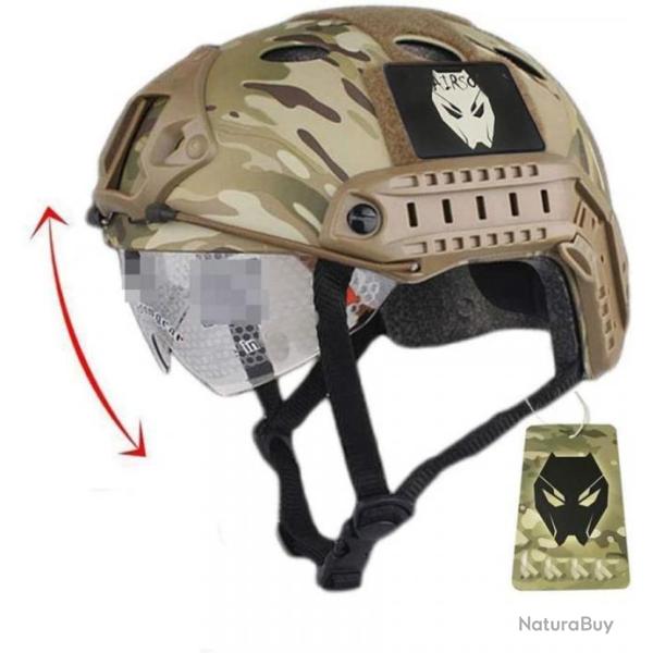 SUPER ENCHERE - Casque tactique airsoft camouflage avec visi�re - LIVRAISON GRATUITE ET RAPIDE