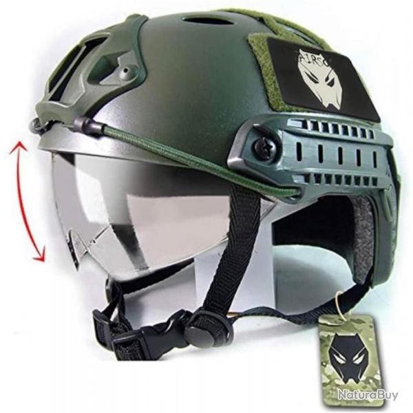 TOP ENCHERE - Casque tactique airsoft vert arm�e avec visi�re - LIVRAISON GRATUITE ET RAPIDE
