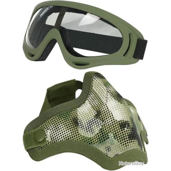 Ensemble lunettes + masque de protection airsoft vert arm�e - Livraison rapide et gratuite