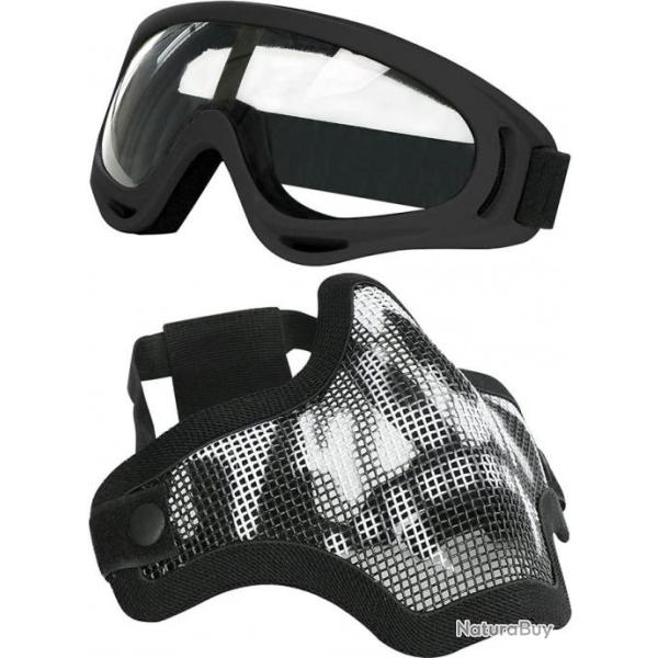 Ensemble lunettes + masque de protection airsoft noir cr�ne - Livraison rapide et gratuite