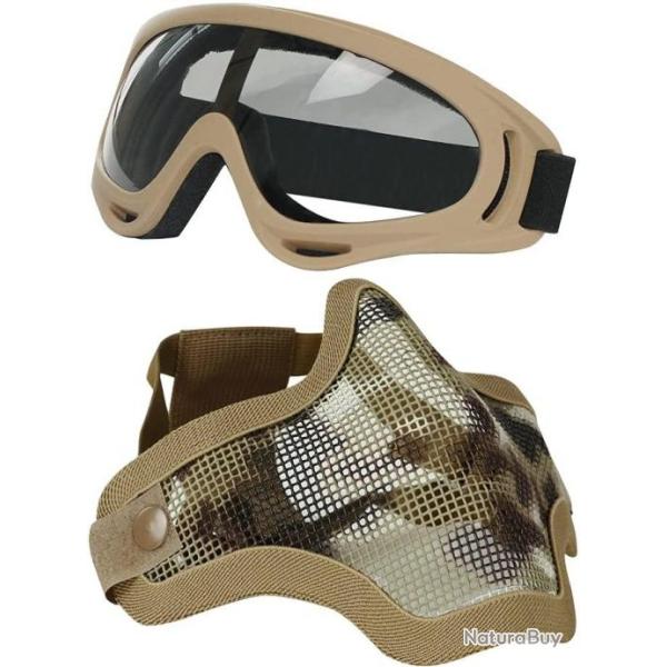 TOP ENCHERE - Ensemble lunettes + masque de protection airsoft TAN camouflage - Livraison rapide