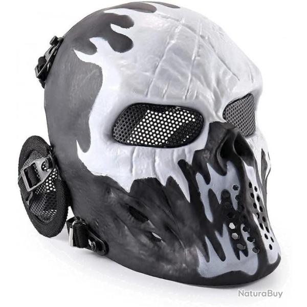 Masque de protection Airsoft tactique - Cr�ne noir et blanc - LIVRAISON GRATUITE ET RAPIDE