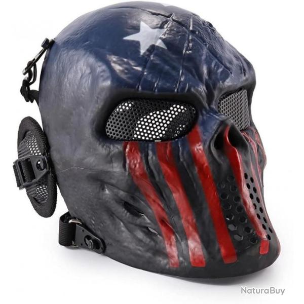 TOP ENCHERE - Masque de protection Airsoft - Cr�ne bleu et rouge - LIVRAISON GRATUITE ET RAPIDE