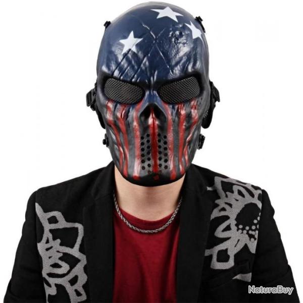 Masque de protection Airsoft - Cr�ne bleu et rouge - LIVRAISON GRATUITE ET RAPIDE