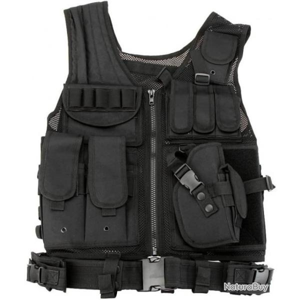 TOP ENCHERE - Gilet tactique militaire noir - Airsoft, chasse, etc. - Livraison gratuite et rapide