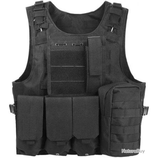 Gilet tactique multipoches noir - Airsoft, chasse, etc. - Livraison gratuite et rapide