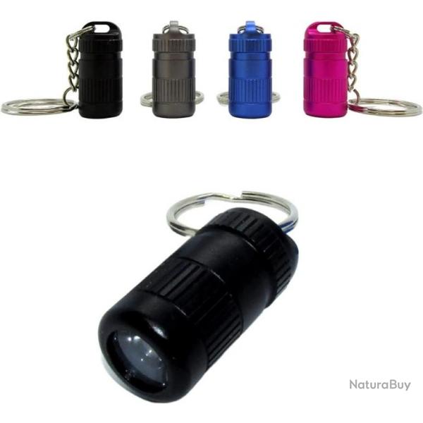 Mini Lampe Torche Led Tactique Porte Cl� Puissante 3cm 12g Piles Incluses, Couleur Noire