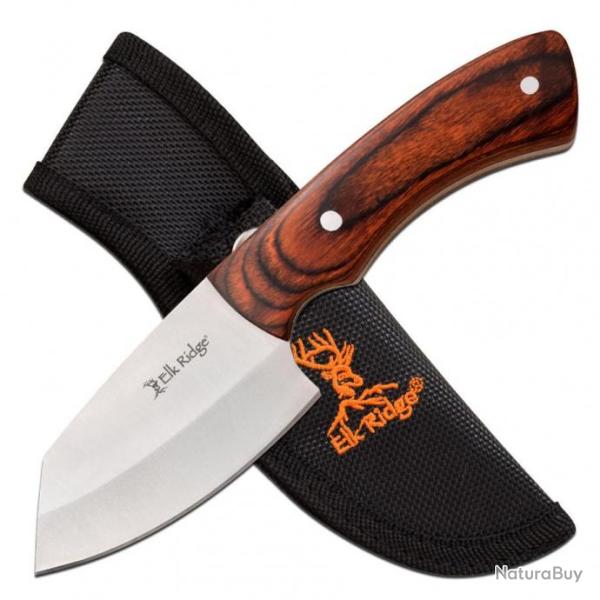Couteau Skinner Elk Ridge Lame Acier 3Cr13 Manche Bois Etui Cuir ER20027BR