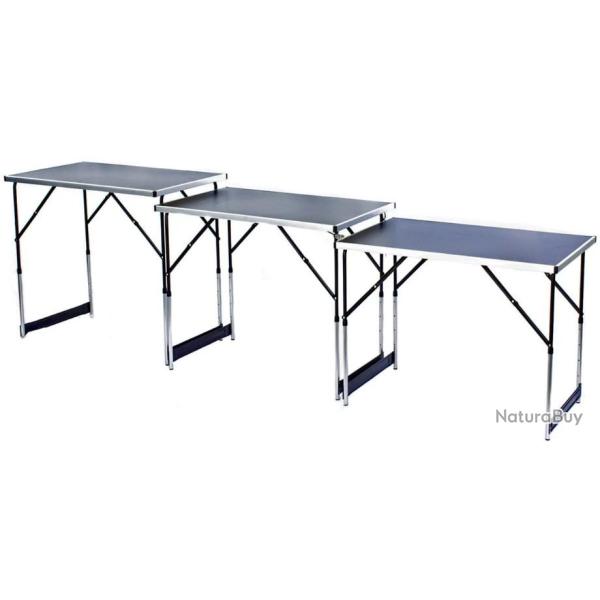 Table de camping pliante 100 x 60 cm - Lot de 3 - Hauteur r�glable - Livraison gratuite et rapide