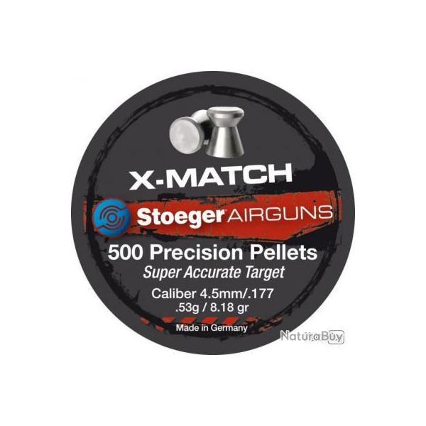 2 Boites Stoeger de 500 plombs X-match 4,5mm - 0,53g plate