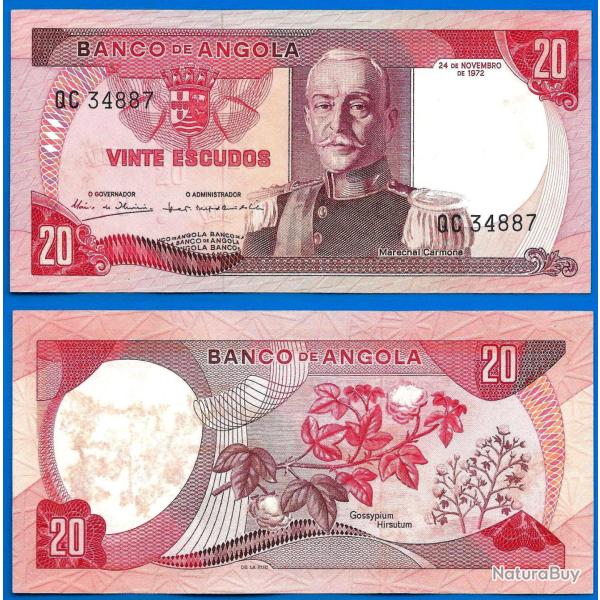 Angola 20 Escudos 1972 Carmona Billet Afrique Colonie Portugal