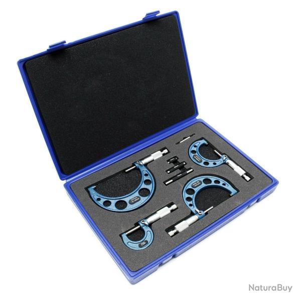 Coffret de microm�tres set 0-100mm 4 manom�tres pr�cision de mesure 0,01 mm outil 16_0002253