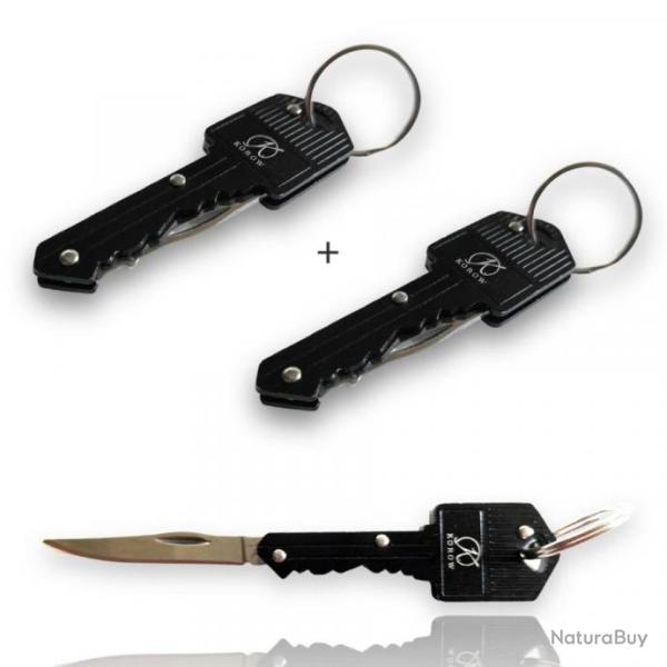 Couteau de Poche Pliant Porte-cl� - Lot de 2 - Couleur : Noir - Petit Couteaux Porte cl� avec anneau