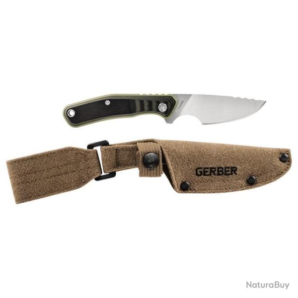 Couteau Gerber Downwind Caper Green/Black Lame Acier 7Cr17MoV Manche G10 Etui Canvas G1821