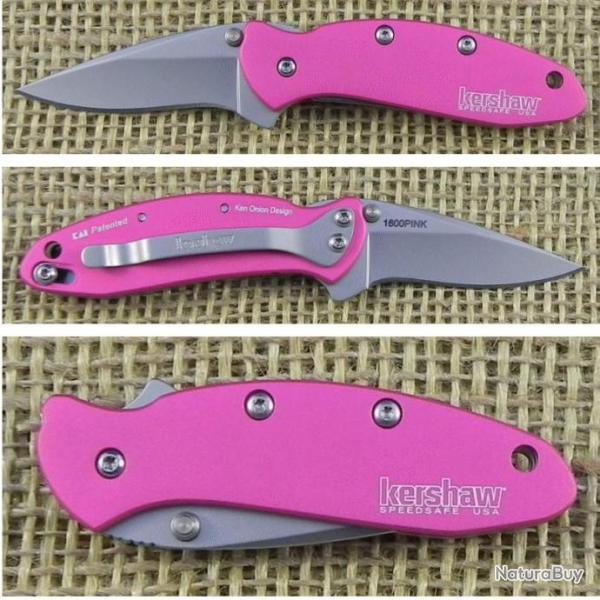 KS1600P Couteau Kershaw Chive Pink A/O Lame Acier 420HC Manche Aluminium Linerlock Made USA