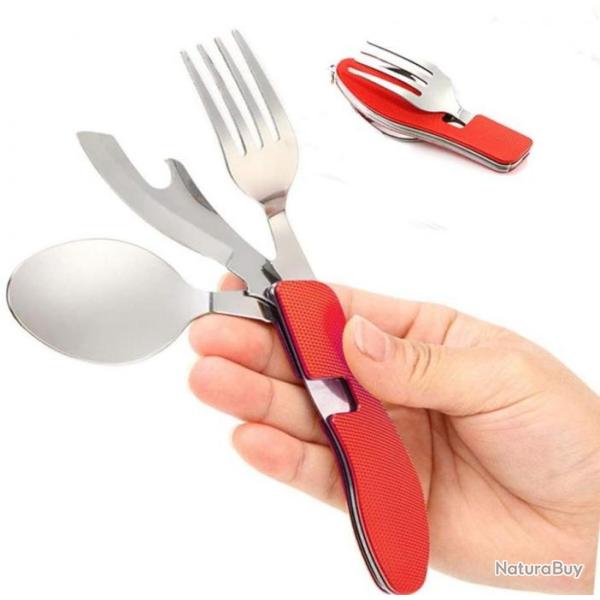 TOP ENCHERE - Couvert de camping 4 en 1 en acier inoxydable - Livraison gratuite et rapide