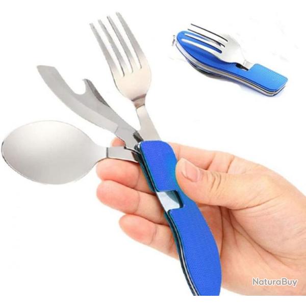 TOP ENCHERE - Couvert de camping 4 en 1 pliable en acier inoxydable - Livraison gratuite et rapide