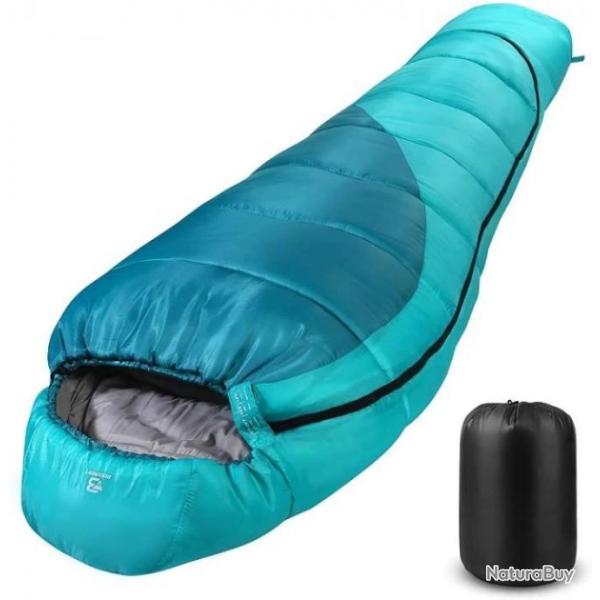 Sac de couchage hiver grand froid 220x80cm - Bleu vert - Livraison gratuite et rapide