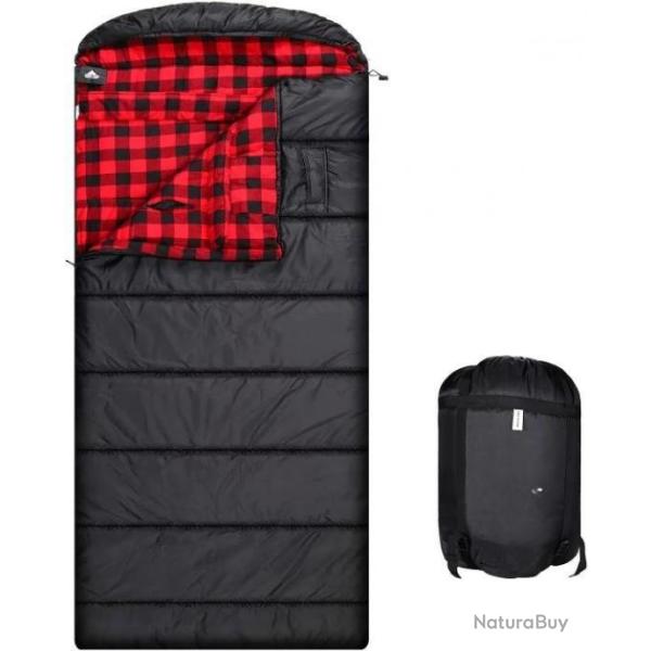 Sac de couchage en flanelle de coton noir 230 x 90 cm 2.2kg - Livraison gratuite et rapide