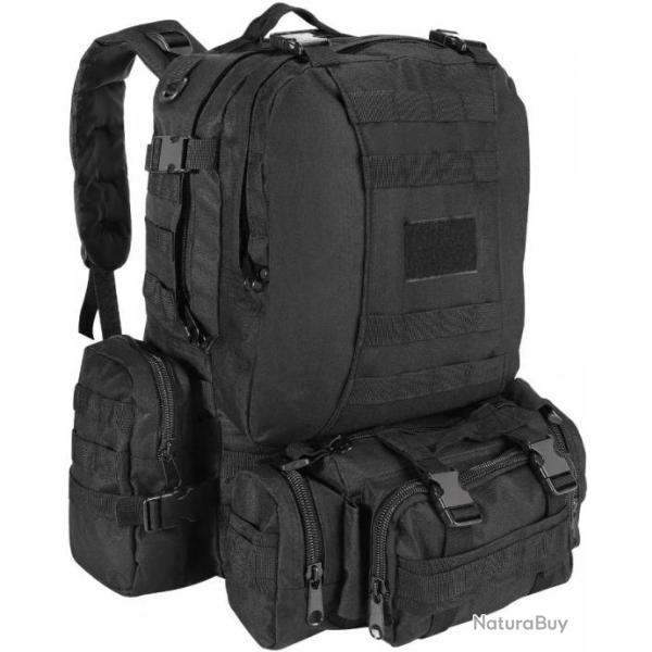 Sac � dos tactique 55L Noir + 3 sacs accessoires d�tachables - Livraison rapide et gratuite