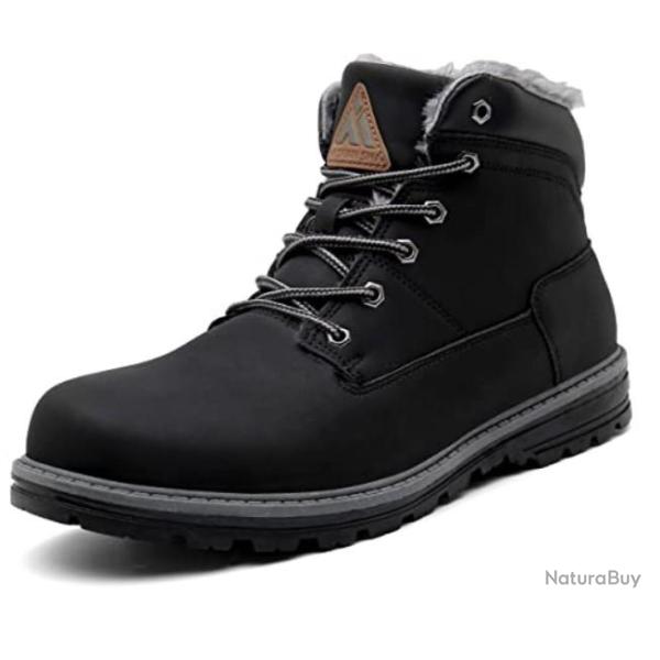 Chaussure de neige imperm�able en cuir noir fonc� pour hommes- Livraison gratuite et rapide