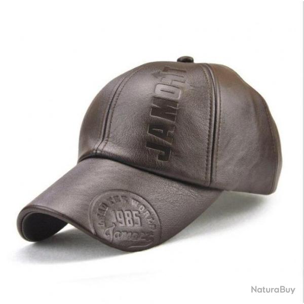 Casquette en cuir marron fonc�