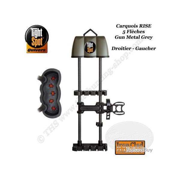 TIGHTSPOT RISE Carquois 5 flches en carbone haut de gamme pour arc compound Droitier Gun Metal Grey