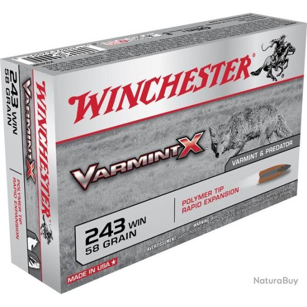 Munitions WINCHESTER calibre 243 Win Varmint X 58gr - 3.75g x20