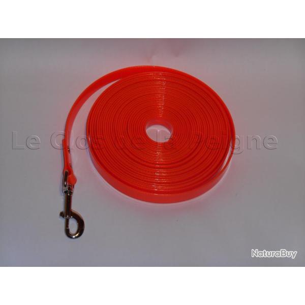 Longe synth�tique plate pour chien 10M x 19mm x 2.5mm biothane TPU US orange
