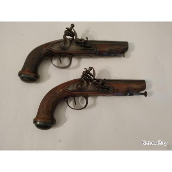 Paire de Pistolets dOfficier Franais de silex , Empire,