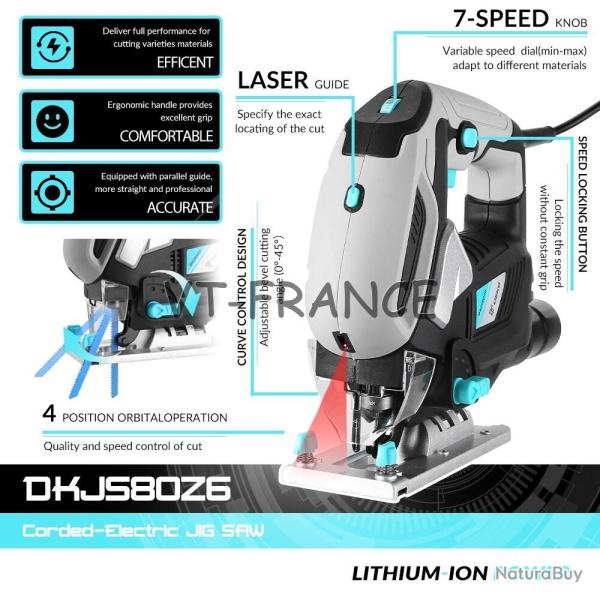 Scie Sauteuse Pro Guidage Laser LED, Modele: DKJS80Z6