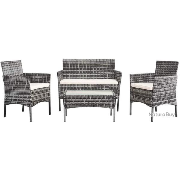 Salon de jardin en rotin gris - Ensemble 4 pi�ces - Livraison gratuite et rapide