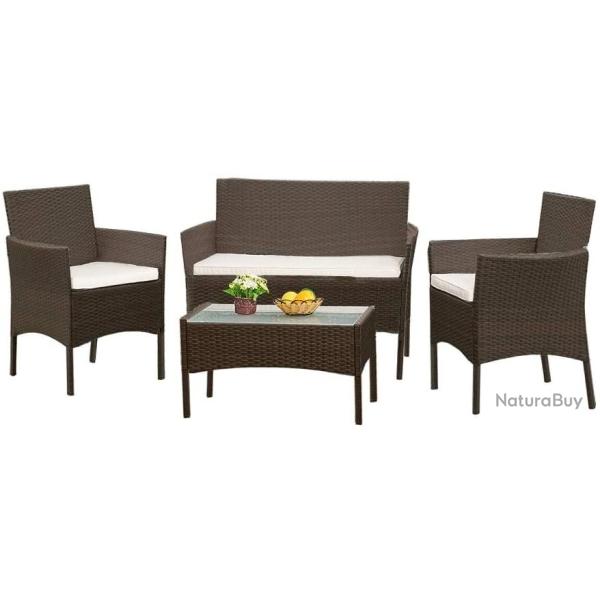 Salon de jardin en rotin marron - Ensemble 4 pi�ces - Livraison gratuite et rapide
