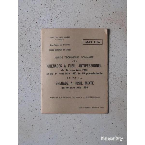 Manuel MAT 2416 grenade antichar � fusil 73 mm mle 1950 et 65 mm mle 1961 REF @