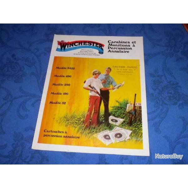 Brochure d�pliant  WINCHESTER Mle 9422, 490, 290, 190 et 52 cal. 22 long rifle
