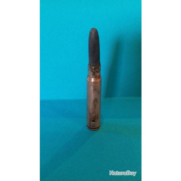 Cartouche cal.  7,92X57 MAUSER D EXERCICE ANCIENNE BALLE EN BOIS ETUIS ACIER CUIVRE NEUTRALISEE