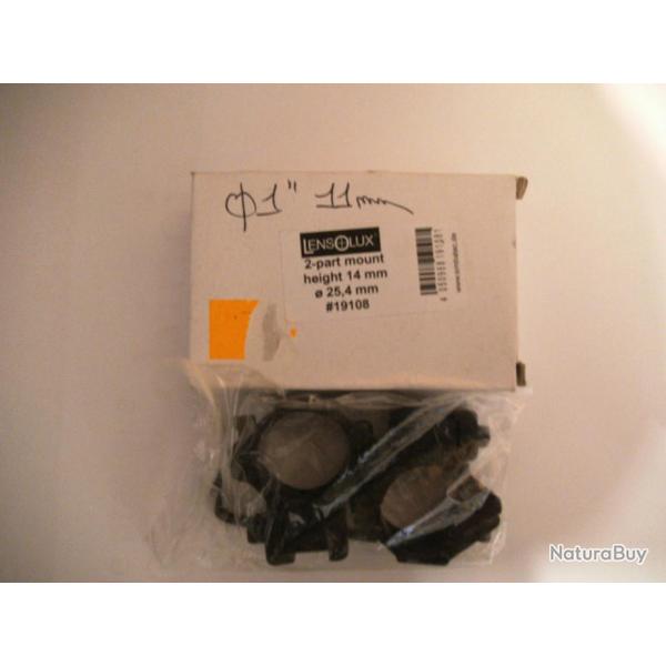 COLLIERS DE MONTAGE LENSOLUX RAIL 11mm MEDIUM 1"/25.4mm BH14MM