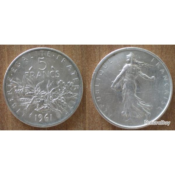 France 5 Francs 1961 Semeuse Franc Argent Frcs Frs Frc