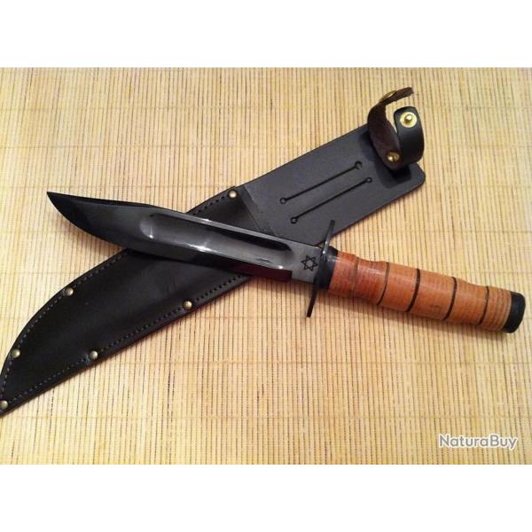 Couteau de Combat des SAS Sheffield Israeli Commando Lame Carbone Manche Cuir Made In England SHE005