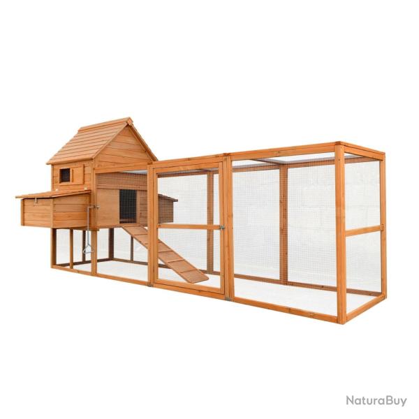Poulailler avec nichoirs et libre parcours 310 cm bois grillage galvanis� marron 16_0000582