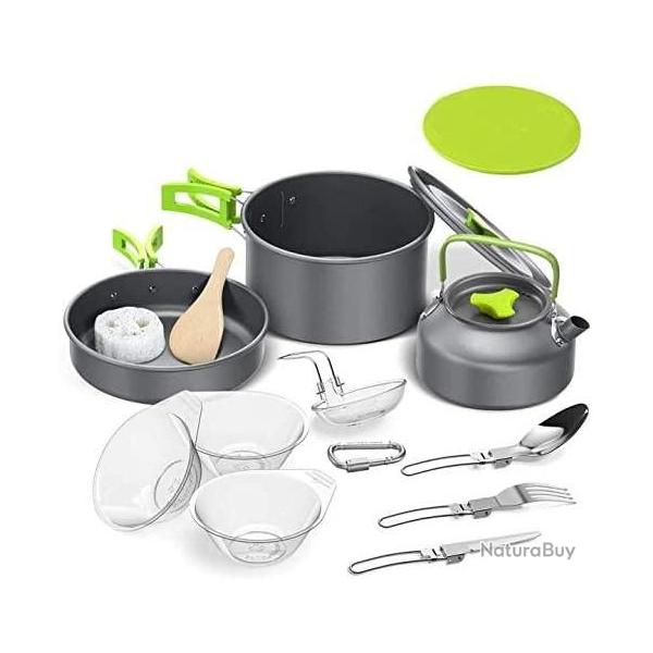 Kit d'ustensiles de cuisine de camping 14 pi�ces en aluminium - Livraison gratuite et rapide