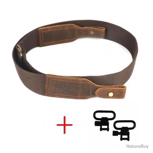 Bretelle pour fusils en cuir et toile marron - Attache rapide incluse!